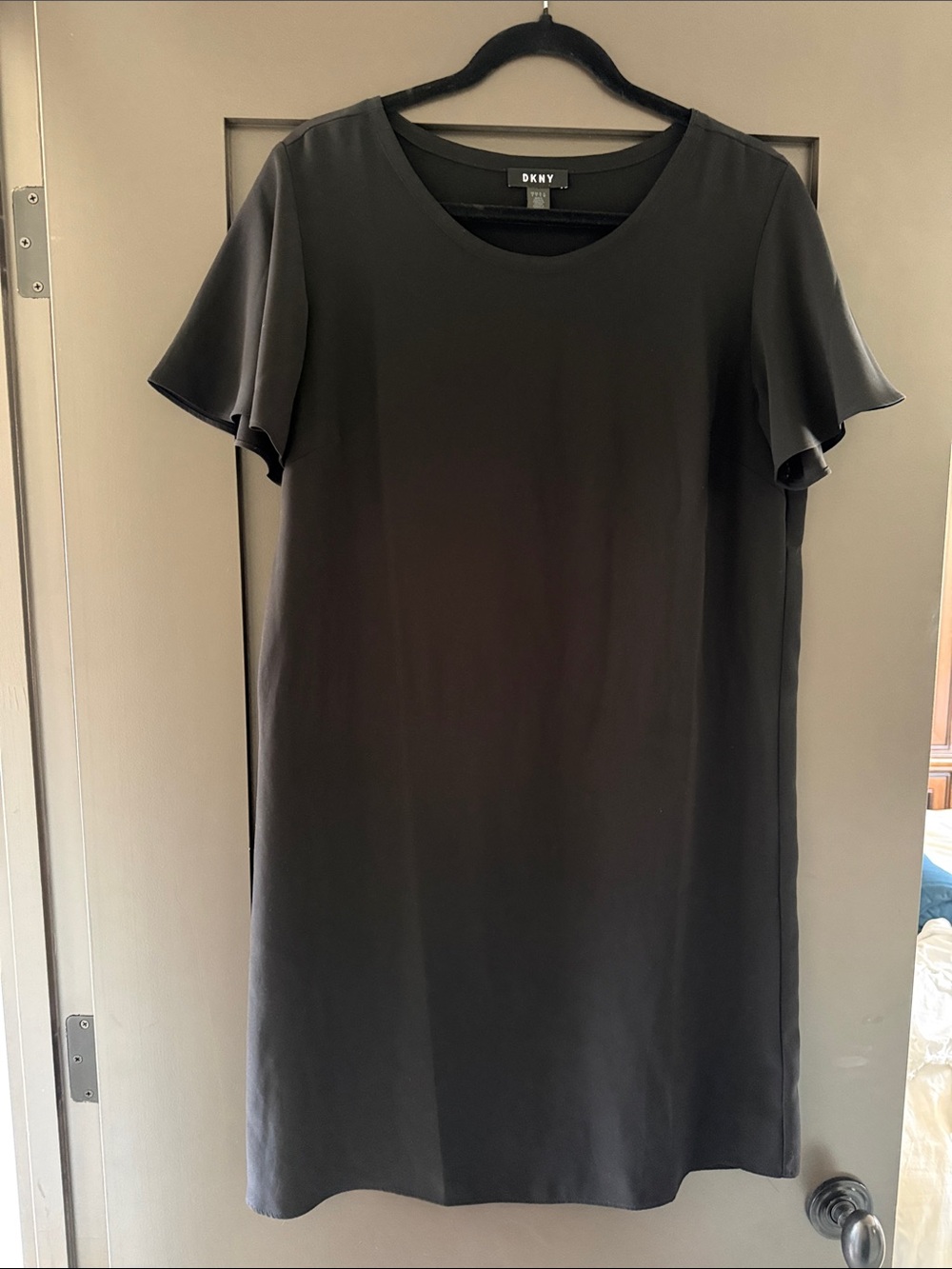 DKNY Black Flutter Sleeve Shift Dress